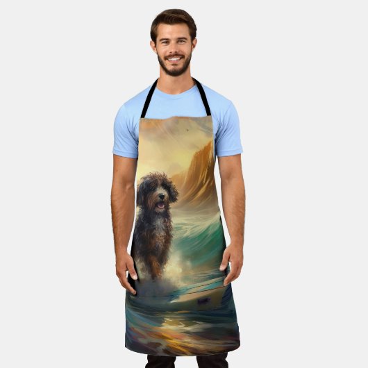 Bernedoodle Beach Surfen Malerei Schürze (Getragen)
