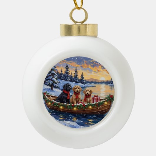 Bernedoodle Christmas Boat Holiday Keramik Kugel-Ornament (Vorderseite)