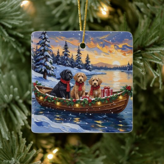Bernedoodle Christmas Boat Holiday Keramikornament (Baum)