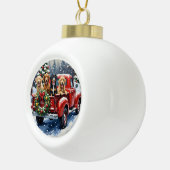Bernedoodle Christmas Red Truck Holiday Keramik Kugel-Ornament (Rechts)
