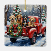 Bernedoodle Christmas Red Truck Holiday Keramikornament (Rückseite)