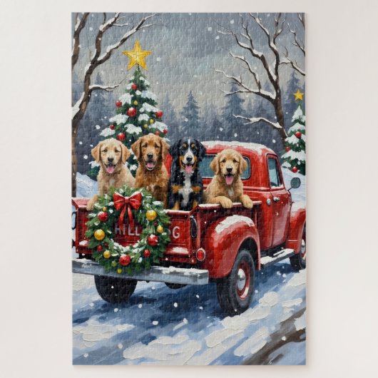 Bernedoodle Christmas Red Truck Holiday Puzzle (Vertikal)