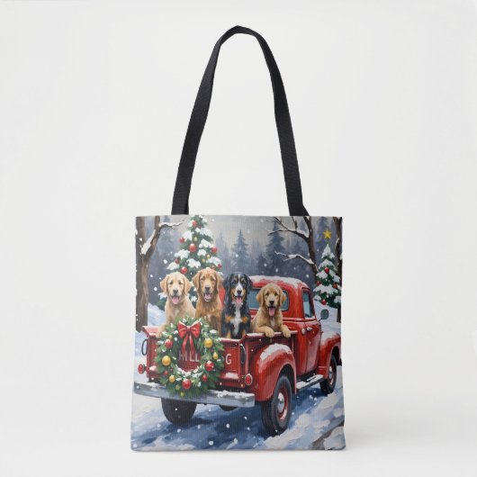 Bernedoodle Christmas Red Truck Holiday Tasche (Vorderseite)