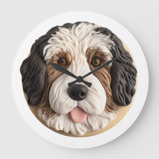 Bernedoodle Dog 3D Inspiriert Große Wanduhr (Vorderseite)