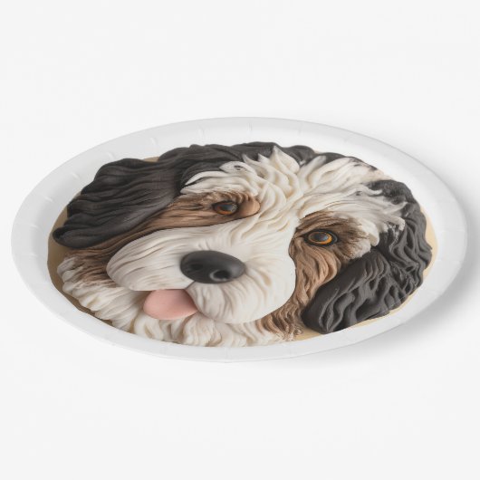 Bernedoodle Dog 3D Inspiriert Pappteller (Schrägansicht)