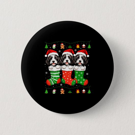 Bernedoodle Dog Christmas Pajamas Funny Xmas Dog L Button (Vorderseite)