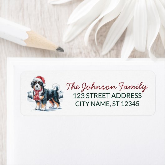 Bernedoodle Dog Christmas Return Address           (Insitu)