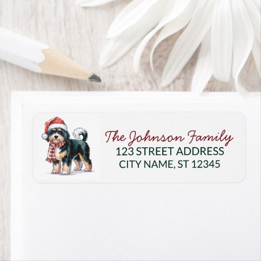 Bernedoodle Dog Christmas Return Address           (Insitu)