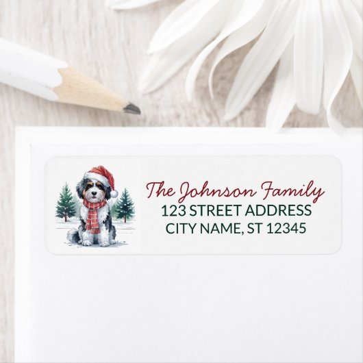 Bernedoodle Dog Christmas Return Address           (Insitu)