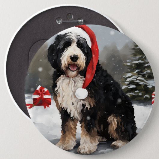 Bernedoodle Dog in Schnee Weihnachten Button (Vorne & Hinten)