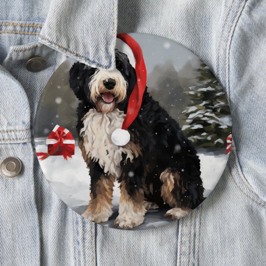 Bernedoodle Dog in Schnee Weihnachten Button (Beispiel)