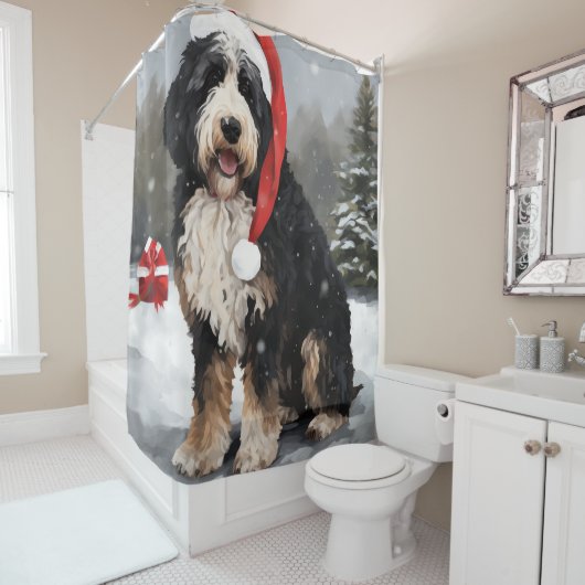 Bernedoodle Dog in Schnee Weihnachten Duschvorhang (Beispiel)