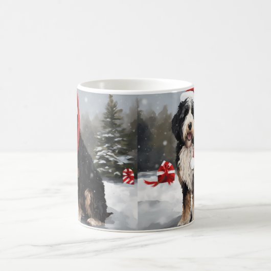 Bernedoodle Dog in Schnee Weihnachten Kaffeetasse (Mittel)
