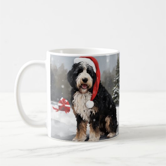 Bernedoodle Dog in Schnee Weihnachten Kaffeetasse (Links)