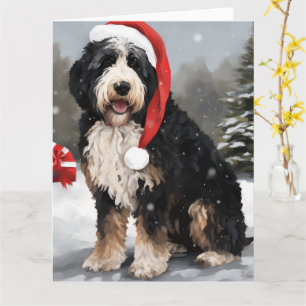 Bernedoodle Dog in Schnee Weihnachten Karte