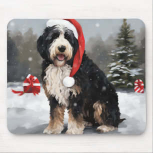 Bernedoodle Dog in Schnee Weihnachten Mousepad