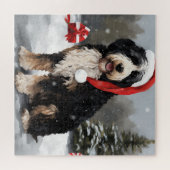 Bernedoodle Dog in Schnee Weihnachten Puzzle (Horizontal)