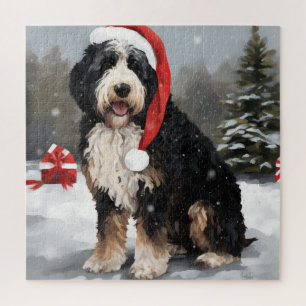 Bernedoodle Dog in Schnee Weihnachten Puzzle