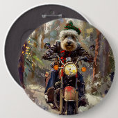 Bernedoodle Dog Riding Motorrad Weihnachten Button (Vorne & Hinten)