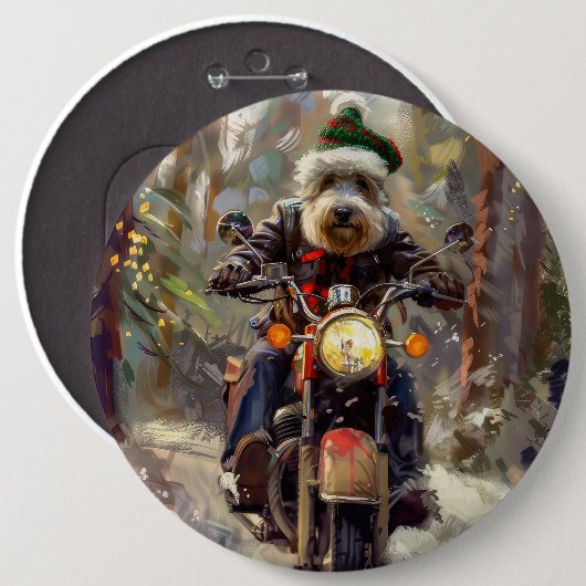 Bernedoodle Dog Riding Motorrad Weihnachten Button (Vorne & Hinten)