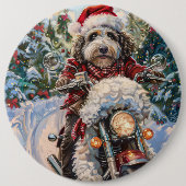 Bernedoodle Dog Riding Motorrad Weihnachten Button (Vorderseite)