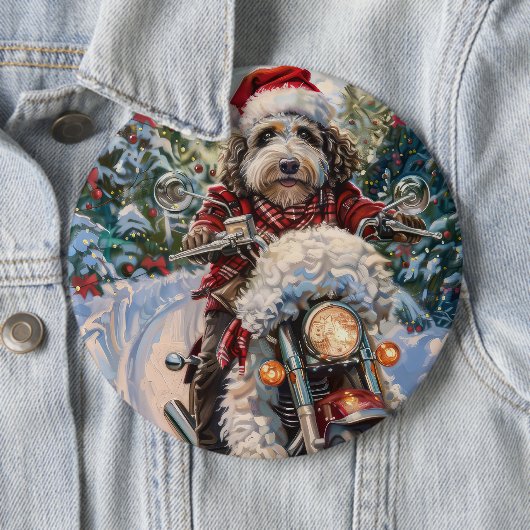 Bernedoodle Dog Riding Motorrad Weihnachten Button (Beispiel)