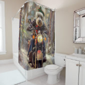 Bernedoodle Dog Riding Motorrad Weihnachten Duschvorhang (Beispiel)