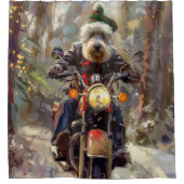 Bernedoodle Dog Riding Motorrad Weihnachten Duschvorhang (Vorderseite)
