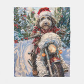 Bernedoodle Dog Riding Motorrad Weihnachten Fleecedecke (Vorderseite)