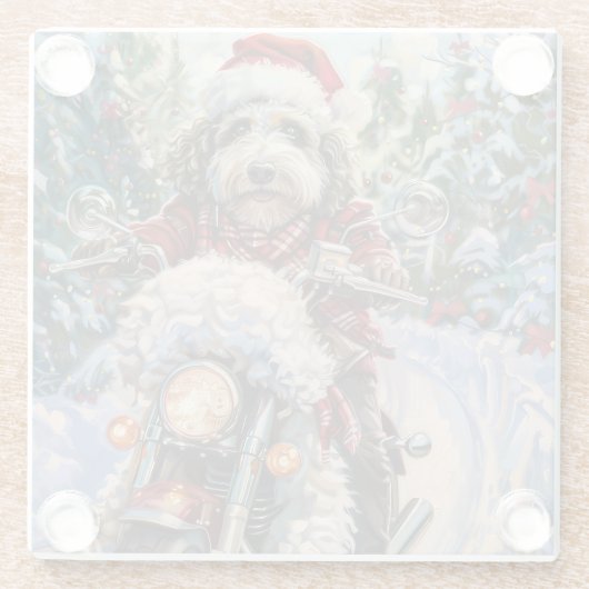 Bernedoodle Dog Riding Motorrad Weihnachten Glasuntersetzer (Rückseite)