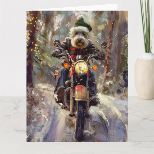 Bernedoodle Dog Riding Motorrad Weihnachten Karte (Vorderseite)