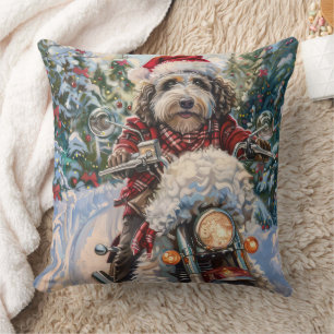 Bernedoodle Dog Riding Motorrad Weihnachten Kissen