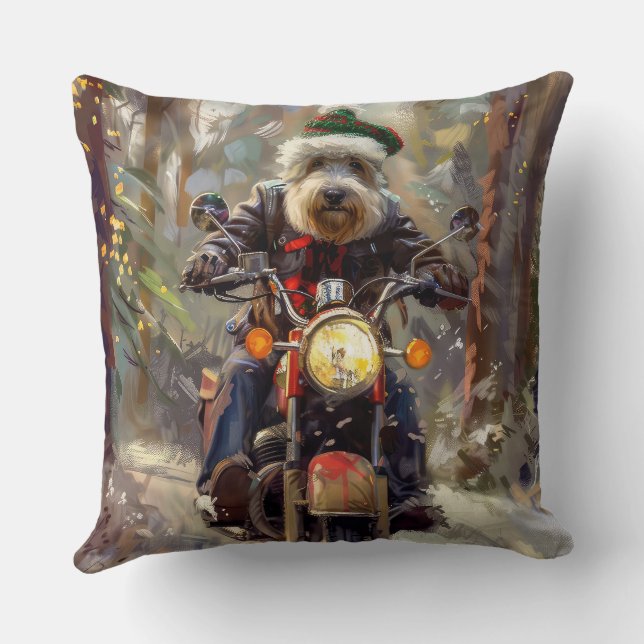 Bernedoodle Dog Riding Motorrad Weihnachten Kissen (Rückseite)