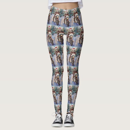Bernedoodle Dog Riding Motorrad Weihnachten Leggings (Vorderseite)