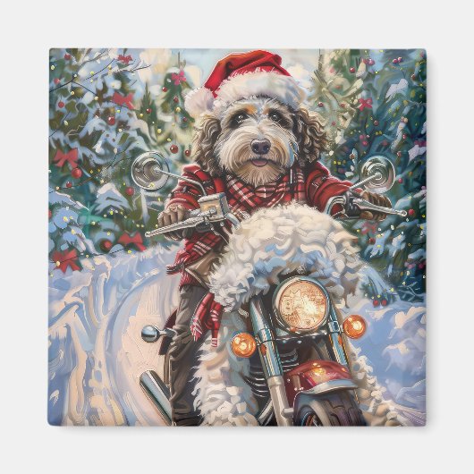 Bernedoodle Dog Riding Motorrad Weihnachten Magnet (Vorne)