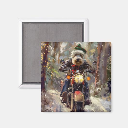 Bernedoodle Dog Riding Motorrad Weihnachten Magnet (Vorderseite/Rückseite)