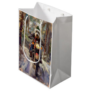 Bernedoodle Dog Riding Motorrad Weihnachten Mittlere Geschenktüte