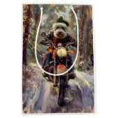 Bernedoodle Dog Riding Motorrad Weihnachten Mittlere Geschenktüte (Vorderseite)