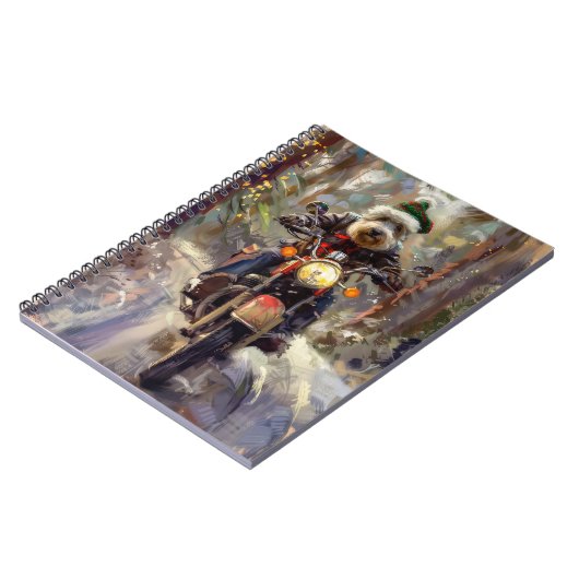 Bernedoodle Dog Riding Motorrad Weihnachten Notizblock (Linke Seite)