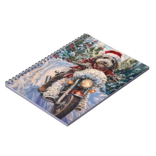 Bernedoodle Dog Riding Motorrad Weihnachten Notizblock (Linke Seite)