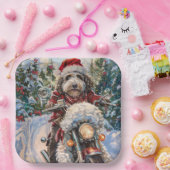 Bernedoodle Dog Riding Motorrad Weihnachten Pappteller (Party)