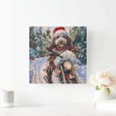 Bernedoodle Dog Riding Motorrad Weihnachten Quadratische Wanduhr (Zuhause)