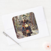 Bernedoodle Dog Riding Motorrad Weihnachten Quadratischer Aufkleber (Umschlag)
