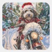 Bernedoodle Dog Riding Motorrad Weihnachten Quadratischer Aufkleber (Vorderseite)