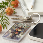 Bernedoodle Dog Riding Motorrad Weihnachten Schlüsselanhänger (Vorderseite rechts)