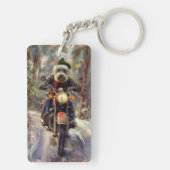 Bernedoodle Dog Riding Motorrad Weihnachten Schlüsselanhänger (Rückseite)
