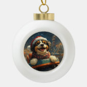 Bernedoodle Dog Roller Untersetzer Weihnachten Keramik Kugel-Ornament (Vorderseite)