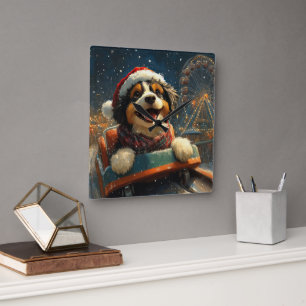 Bernedoodle Dog Roller Untersetzer Weihnachten Quadratische Wanduhr
