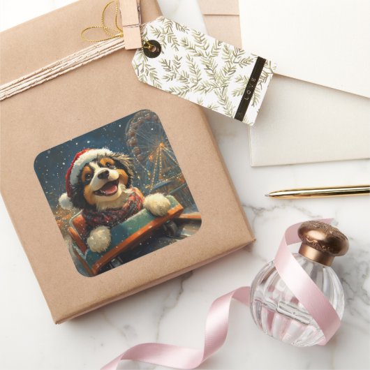 Bernedoodle Dog Roller Untersetzer Weihnachten Quadratischer Aufkleber (Schenken)