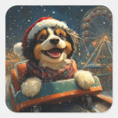 Bernedoodle Dog Roller Untersetzer Weihnachten Quadratischer Aufkleber (Vorderseite)
